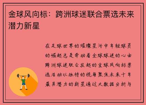 金球风向标：跨洲球迷联合票选未来潜力新星