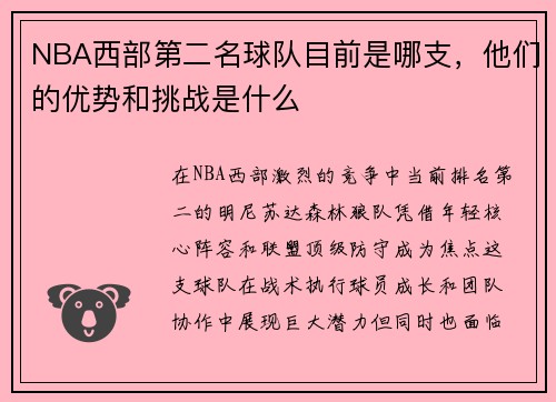 NBA西部第二名球队目前是哪支，他们的优势和挑战是什么